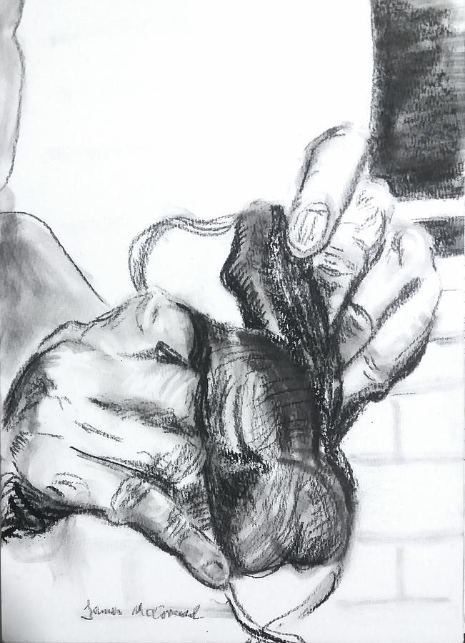 Hands holding Mask Drawing by James McCormack