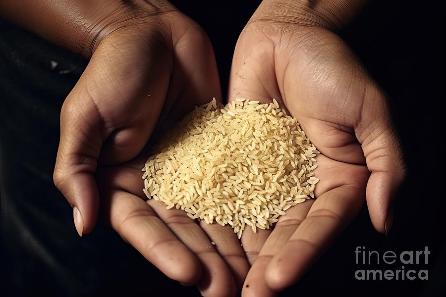 Adult Painting - Hands holding rice by N Akkash