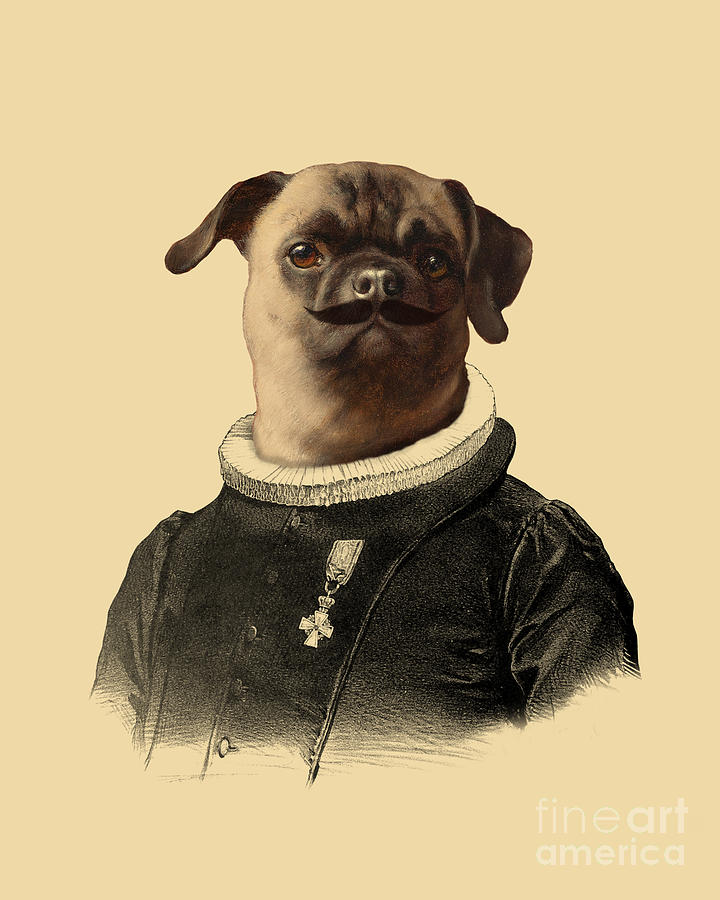 Cool Digital Art - Handsome Pug Portrait by Madame Memento