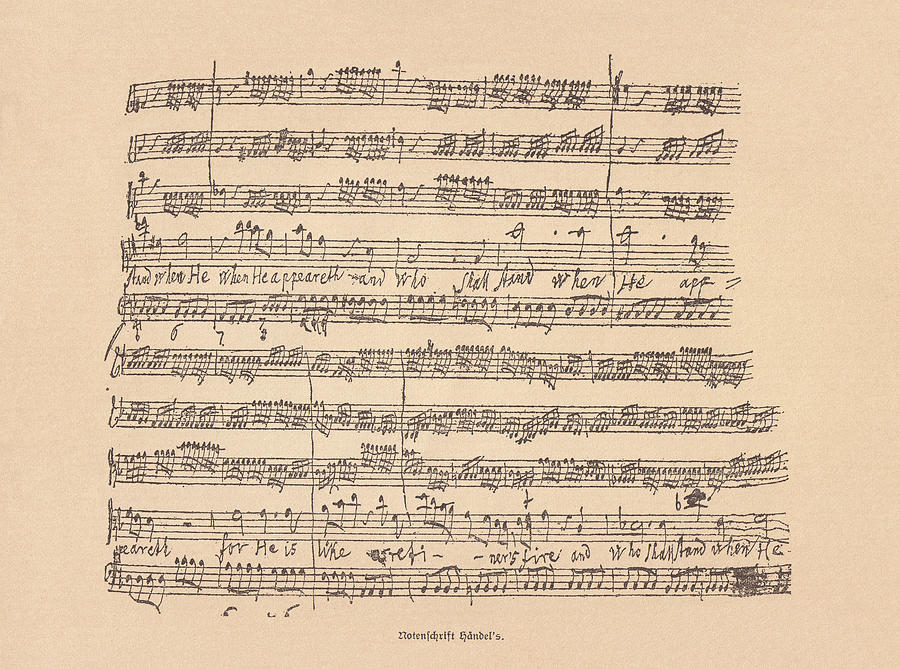 Handwritten music score by George Frideric Handel, facsimile, published 1885 Drawing by Zu_09