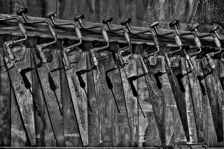 Drill Photograph - Handy Man Tools BW by Susan Candelario
