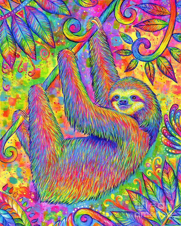 Hanging Around - Psychedelic Sloth Painting by Rebecca Wang