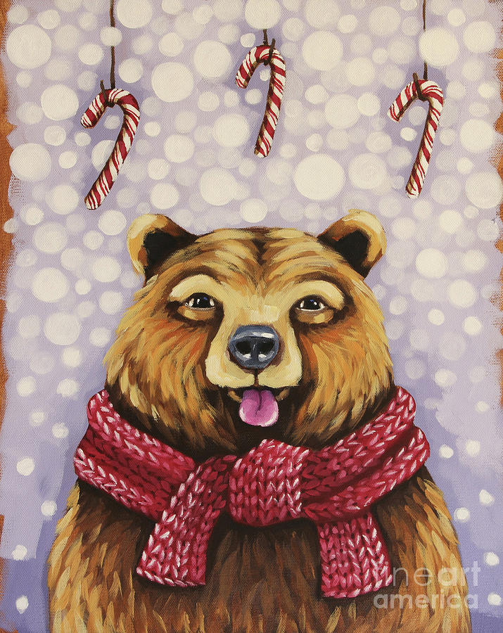 Whimsical Animal Painting - Hanging Candy Canes by Lucia Stewart