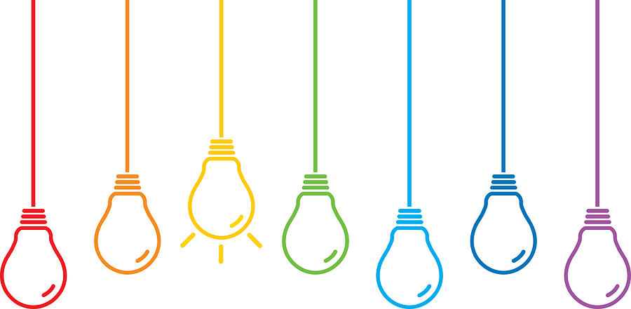 Hanging Colorful Line Art Light Bulbs Drawing by RobinOlimb