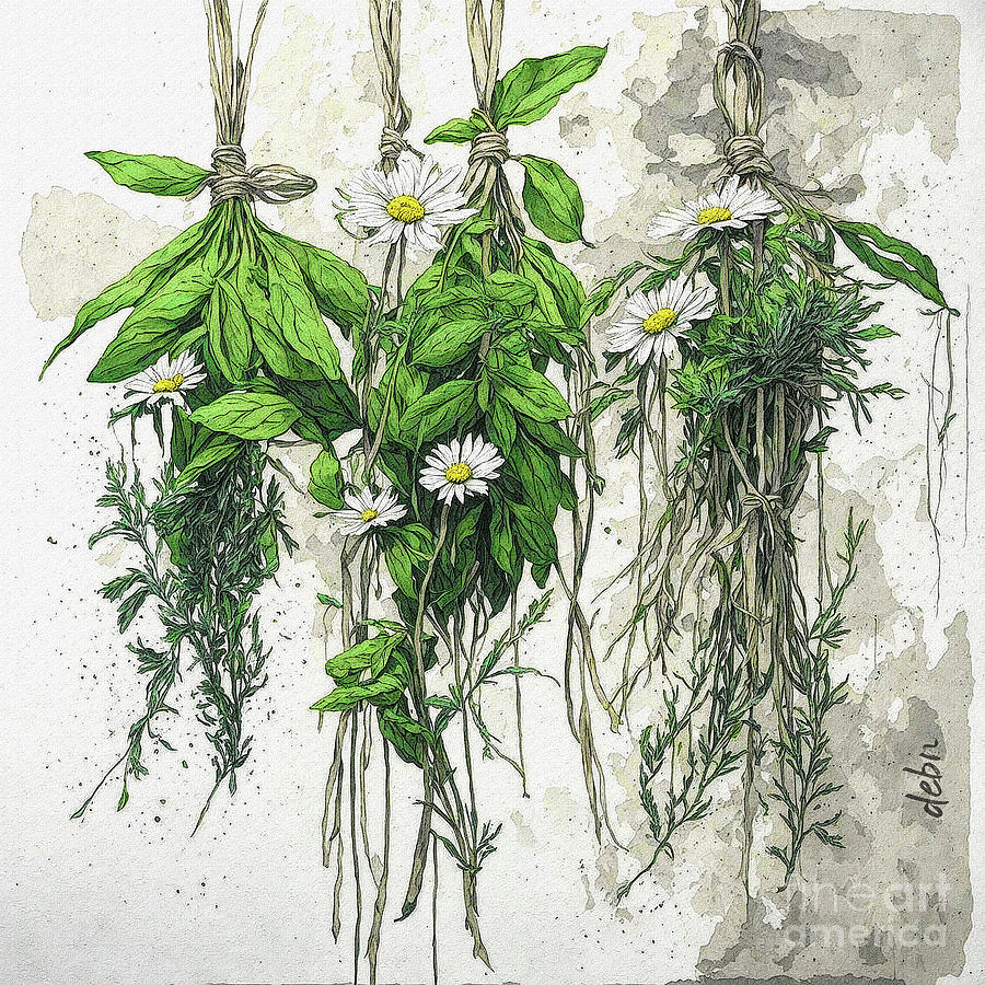 Hanging Herbs with Daisy Digital Art by Deb Nakano