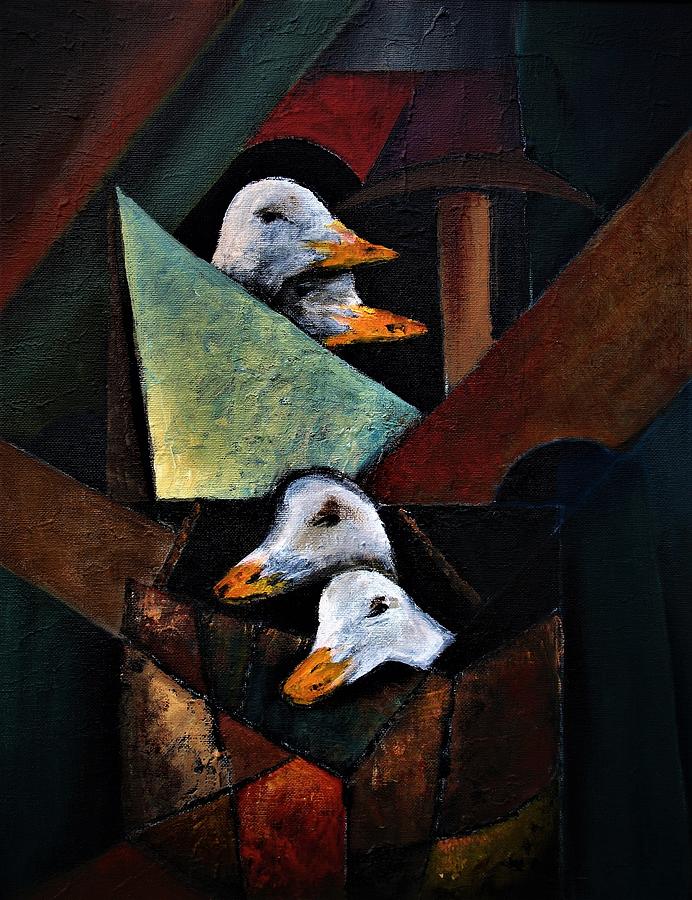 Geese Painting - Hanging Inina cube by Val Byrne