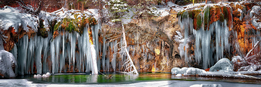 Stunning Frozen Waterfall Hanging Lake in Colorado in Winter Photograph by OLena Art by Lena Owens - Vibrant Design and