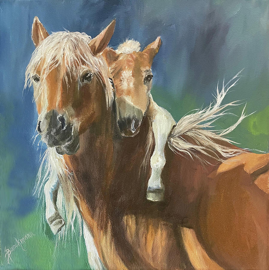 Horse Painting - Hanging with Mom by Sabine Baeckmann