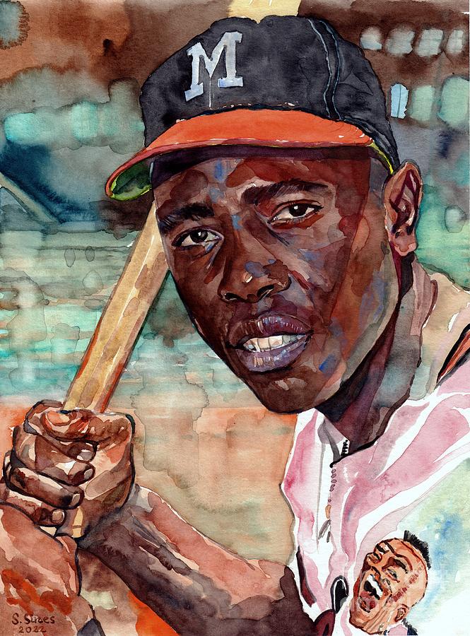 Major League Movie Painting - Hank Aaron Watercolor by Suzann Sines