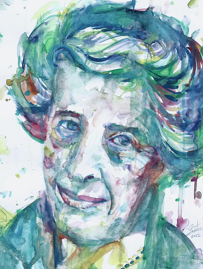 HANNAH ARENDT watercolor portrait Painting by Fabrizio Cassetta - Fine ...