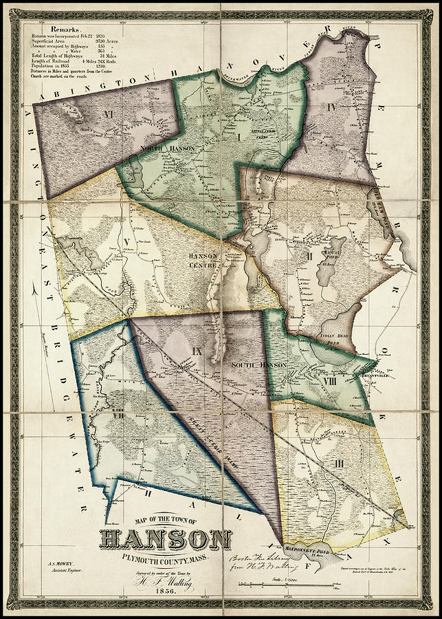 Hanson Massachusetts Vintage Map 1856 Photograph by Carol Japp - Fine 