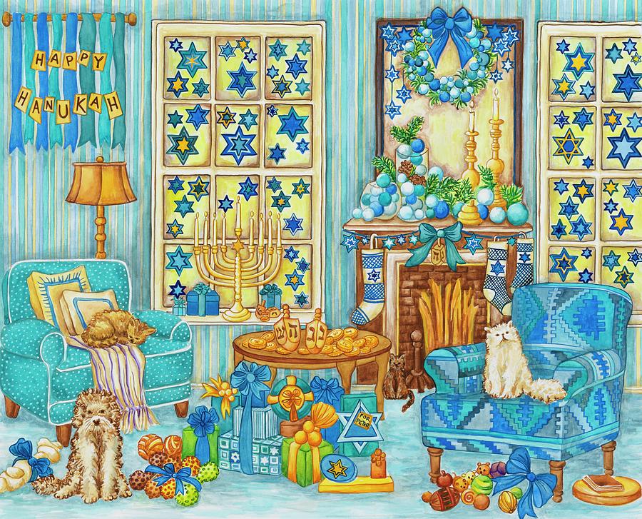 Hanukkah Painting - Hanukah Living Room by Andrea Strongwater