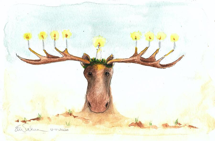 Hanukkah Moose Menorah Painting by Eric Suchman