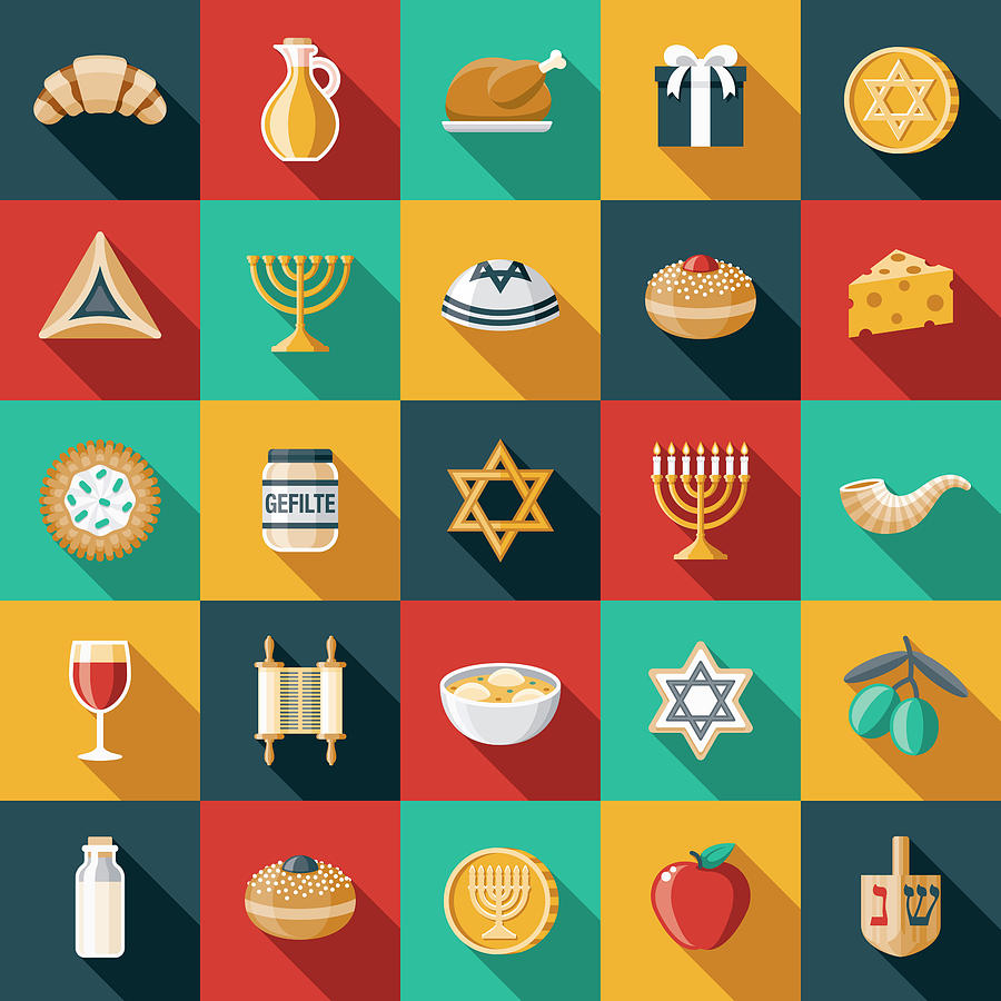 Hanukkah Flat Design Icon Set Drawing by Bortonia