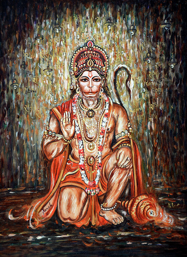 Impressionism Painting - Hanuman blessings  by Harsh Malik