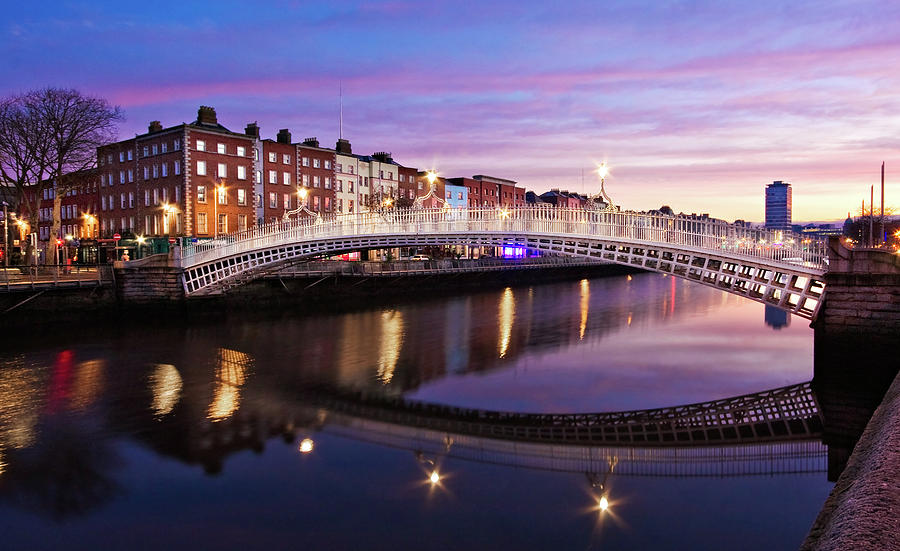 Architecture Photograph - Hapenny Bridge at Dawn - Dublin by Barry O Carroll