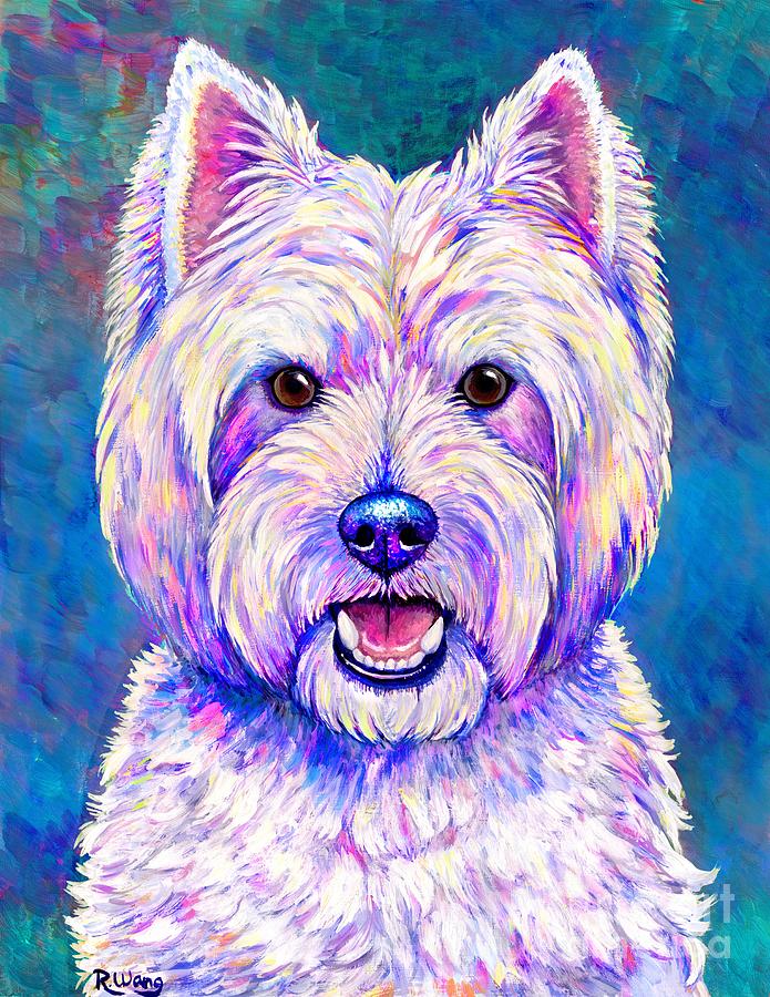 Happiness - Neon Colorful West Highland White Terrier Dog Painting by Rebecca Wang