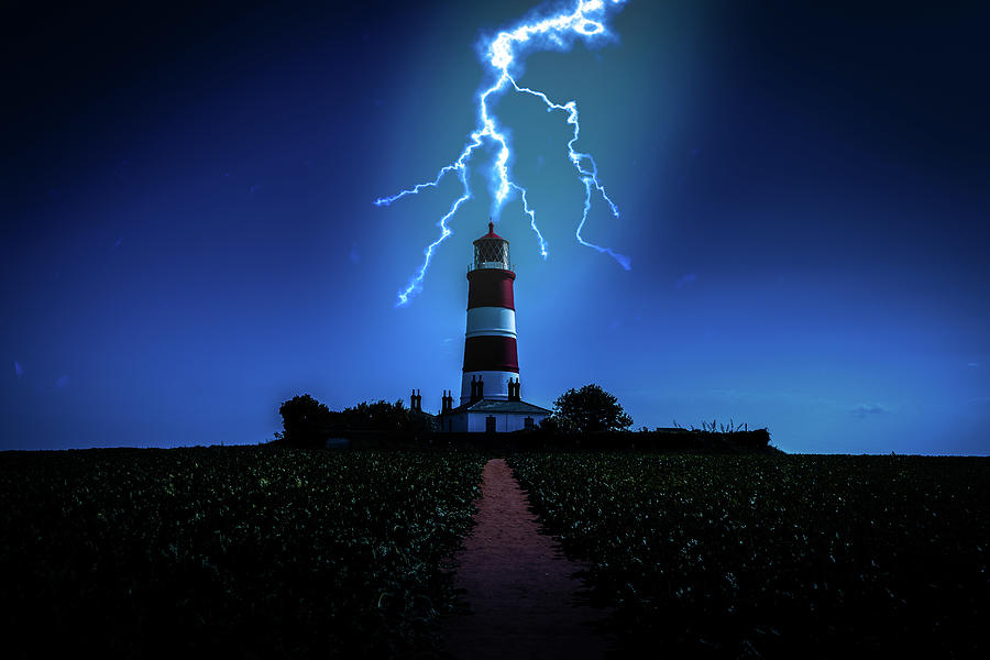 Happisburgh Lighthouse Lightning Strike Photograph by Scott Lyons