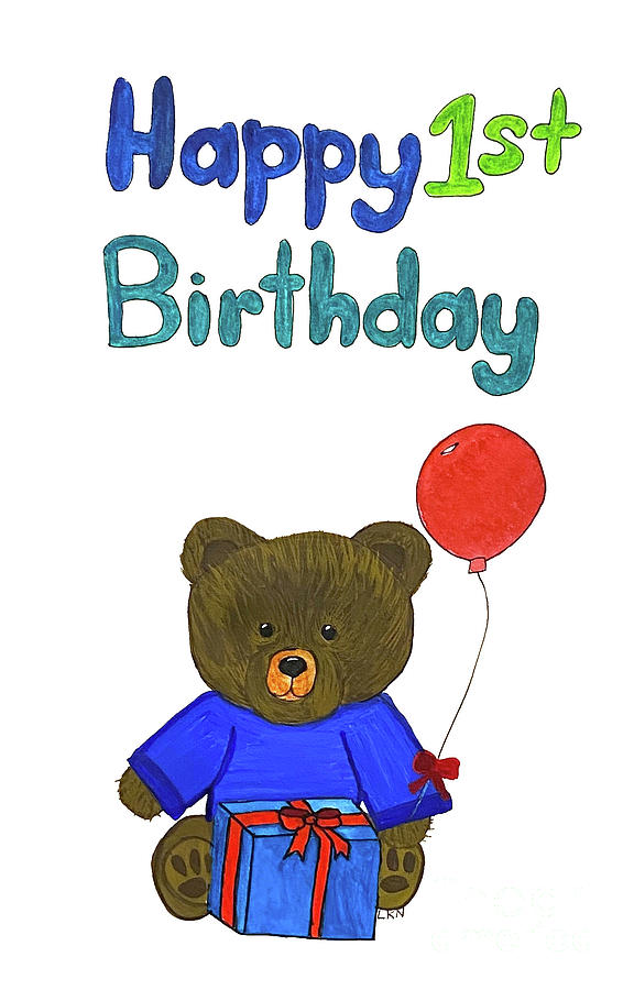Happy 1st Birthday Bear Mixed Media by Lisa Neuman