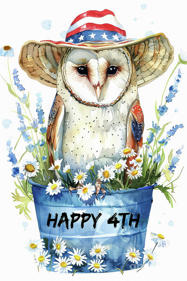 Happy 4th Owl Painting by Tina LeCour Happy 4th Owl Painting by Tina LeCour