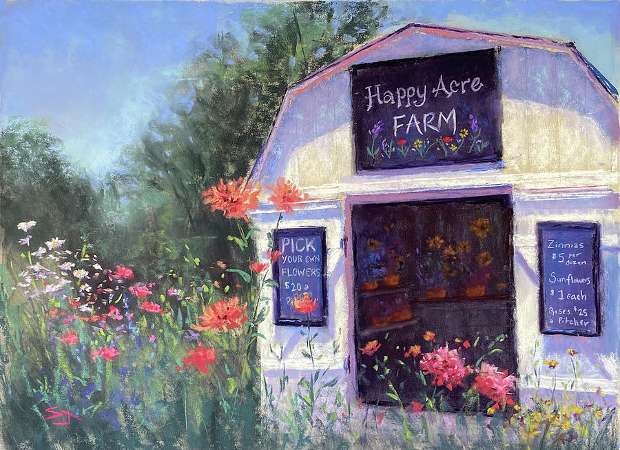Happy Acre Flower Farm Painting by Susan Jenkins