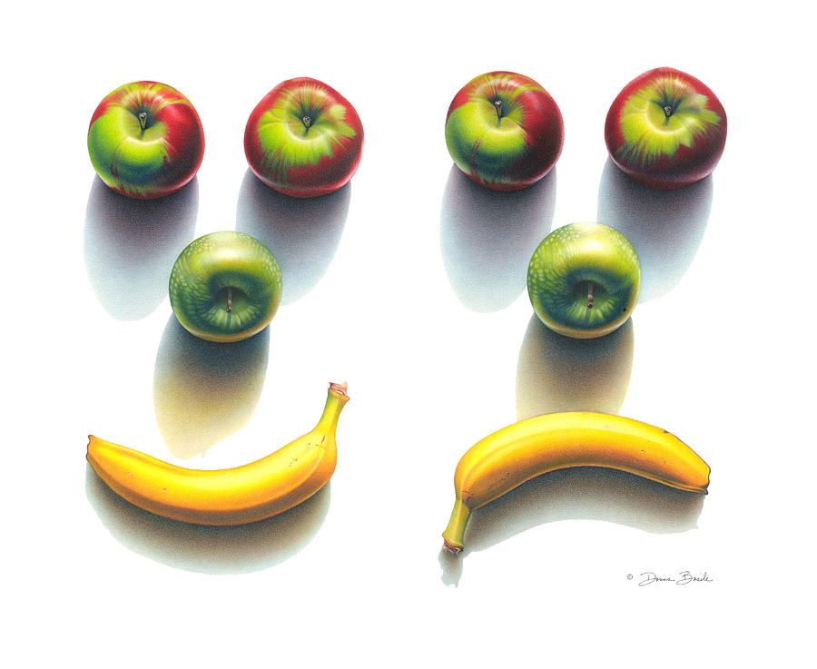 Happy Sad Fruits Shadows Drawing by Donna Basile