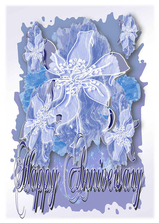 Happy Anniversary a Blue Gray Monochrome Card Digital Art by Delynn Addams