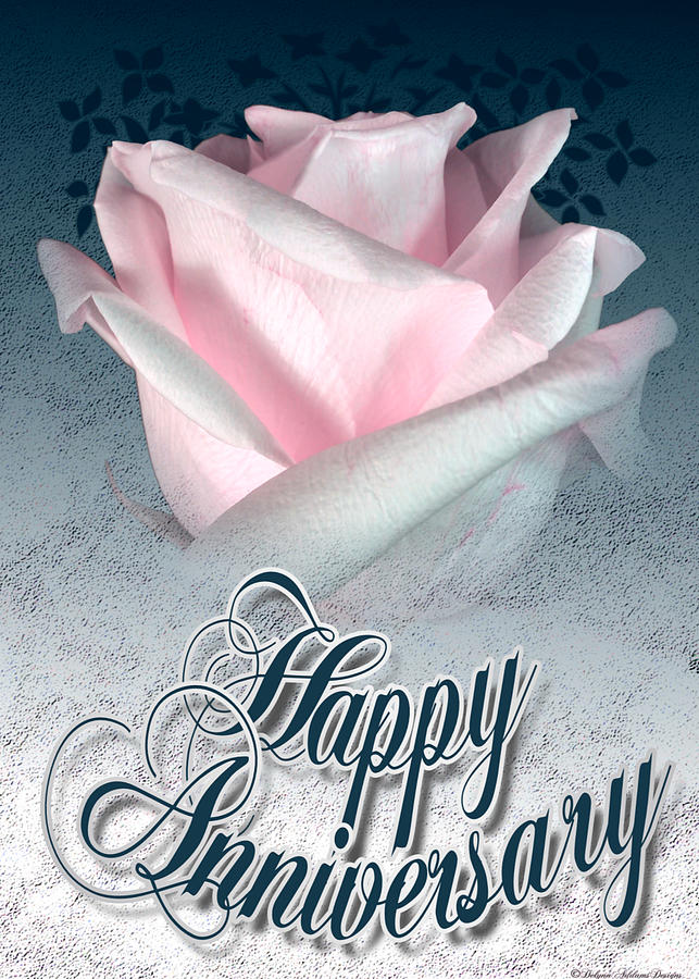 Happy Anniversary Pink Rose Card Digital Art by Delynn Addams