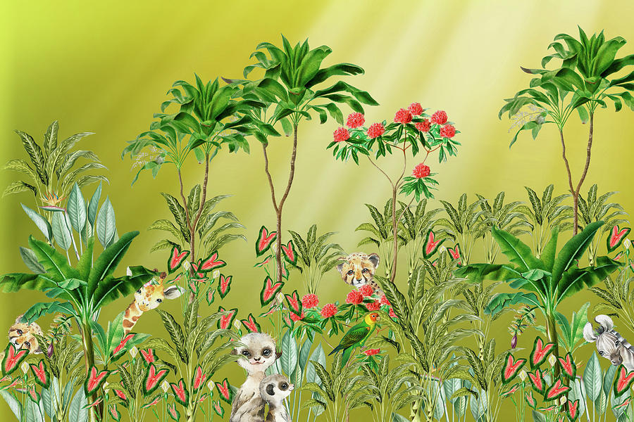Happy Baby Animals In The Magical Jungle 2 Mixed Media by Johanna Hurmerinta
