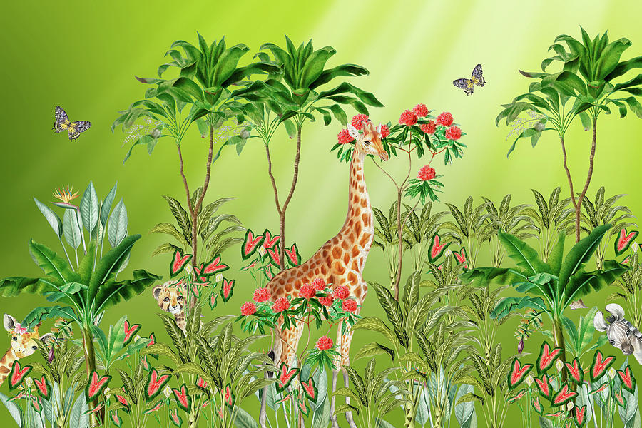 Happy Baby Animals In The Magical Jungle Mixed Media by Johanna Hurmerinta
