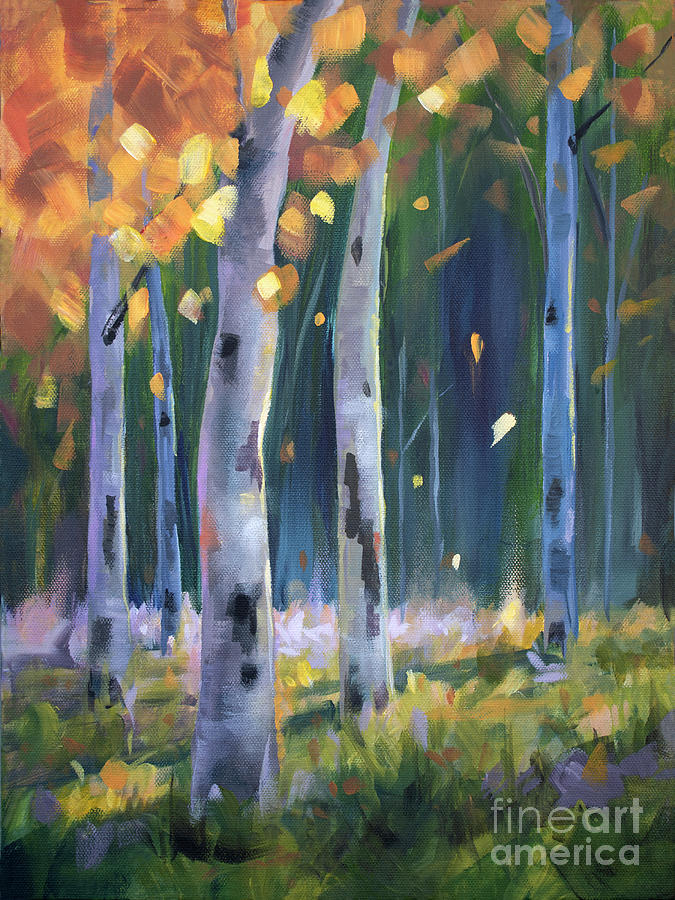 Happy Birch Day - Fall painting Painting by Annie Troe