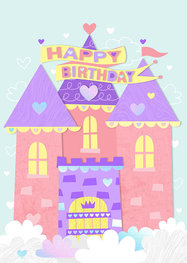 Happy Birthday Castle Princess Birthday Greeting Card - Art by Jen Montgomery Painting by Jen Montgomery