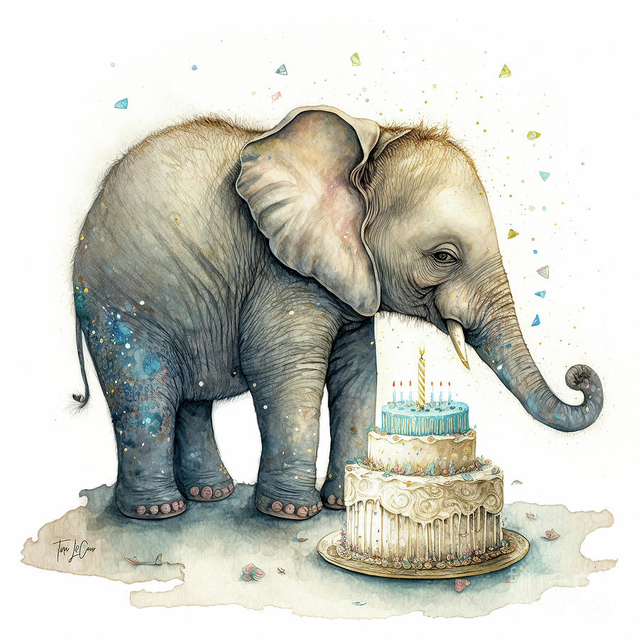 Nature Painting - Happy Birthday Elephant by Tina LeCour