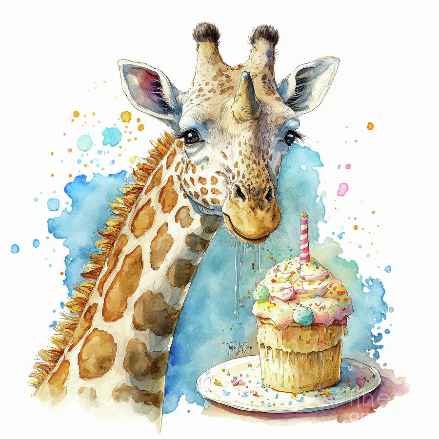 Happy Birthday Giraffe Painting by Tina LeCour