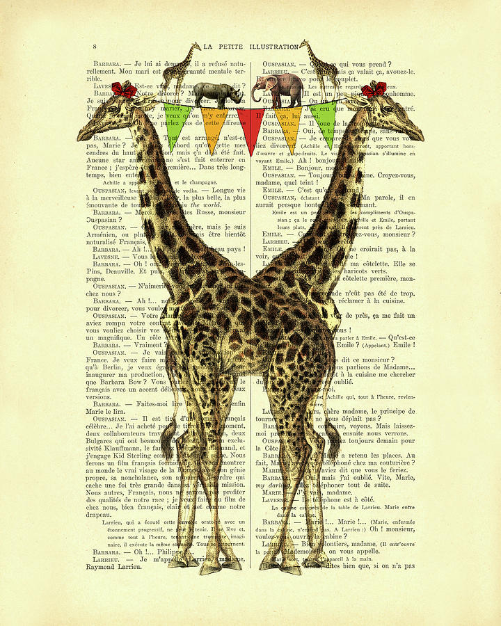 Giraffe Mixed Media - Happy Birthday Giraffes by Madame Memento
