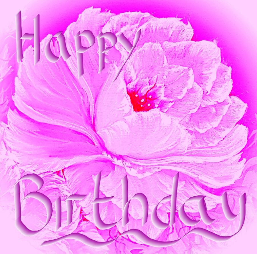 Happy birthday gorgeous rose glowing bright pink Painting by Angela ...