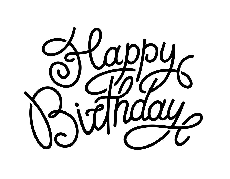 Happy birthday. Hand-drawn lettering isolated on white background. Drawing by GoodGnom