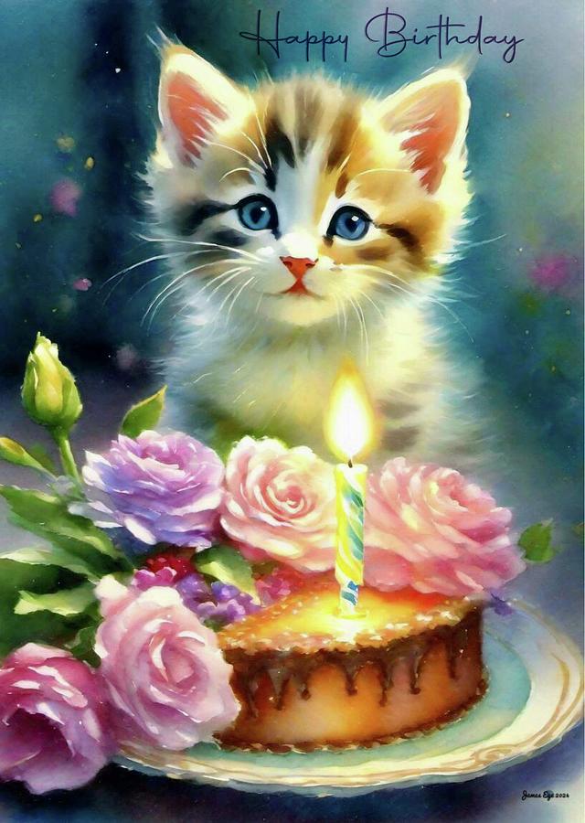 Happy Birthday Kitten  Digital Art by James Eye
