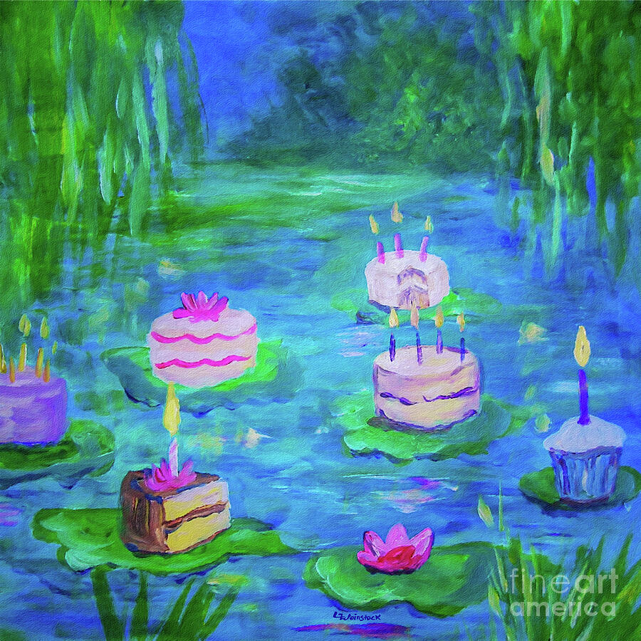 Happy Birthday Lilly Pond Painting by Linda Weinstock