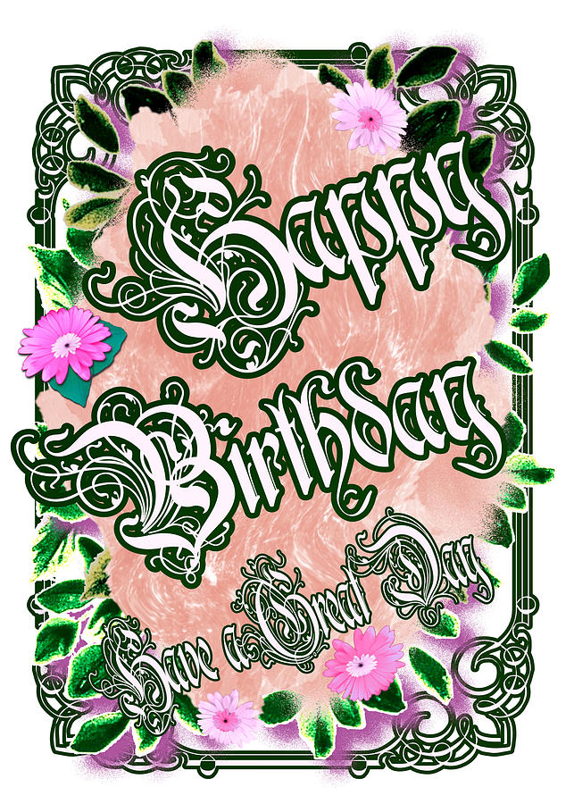 Happy Birthday May in Pink and Green Digital Art by Delynn Addams