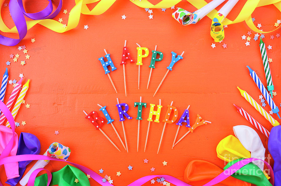 Candy Photograph - Happy Birthday Party Decorations Background by Milleflore Images
