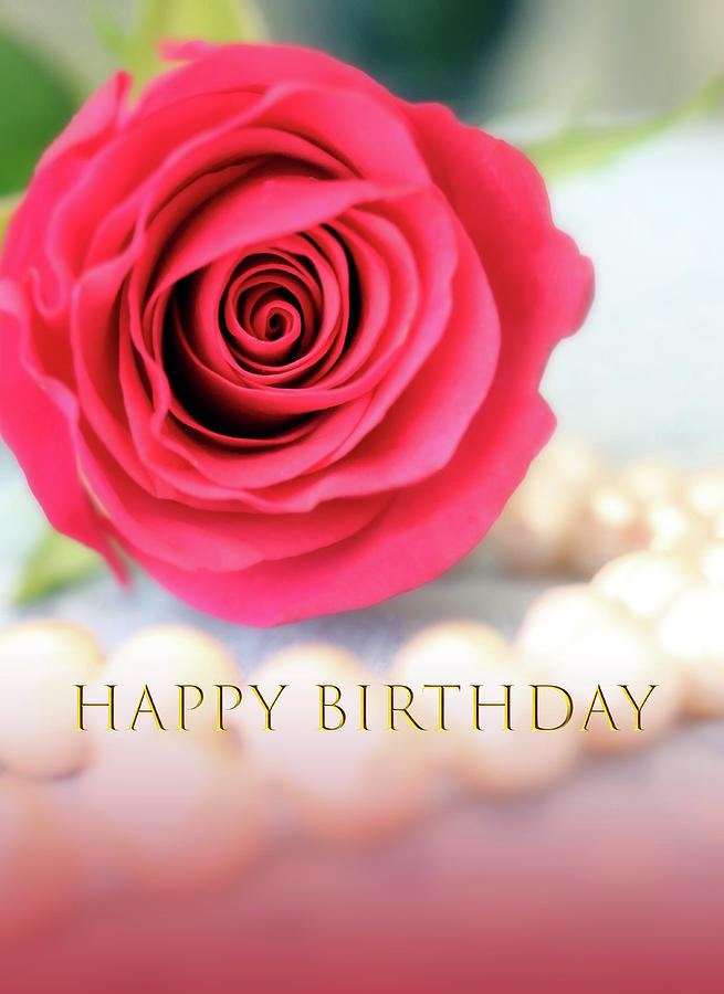 Happy Birthday Red Rose Mixed Media by Johanna Hurmerinta