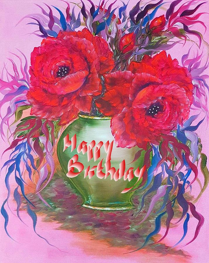 Flower Painting - Happy birthday seduction in roses red beauty  by Angela Whitehouse