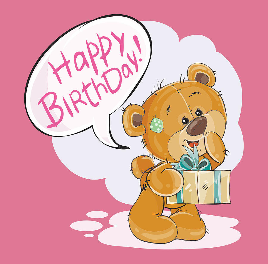 Happy Birthday Teddy Bear Drawing by Bernadette Bigot - Fine Art America