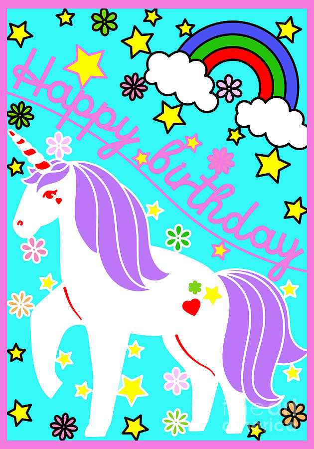 Happy birthday unicorn Digital Art by Arkitekta Art Fine Art America