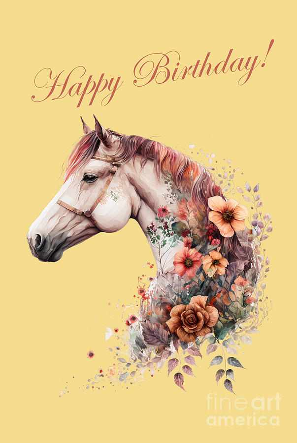 Happy Birthday With A Charming Horse Mixed Media by Johanna Hurmerinta