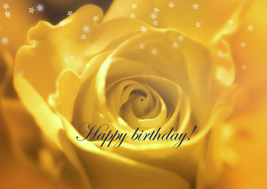 Happy Birthday With A Dreamy Golden Rose And Stars Photograph by Johanna Hurmerinta