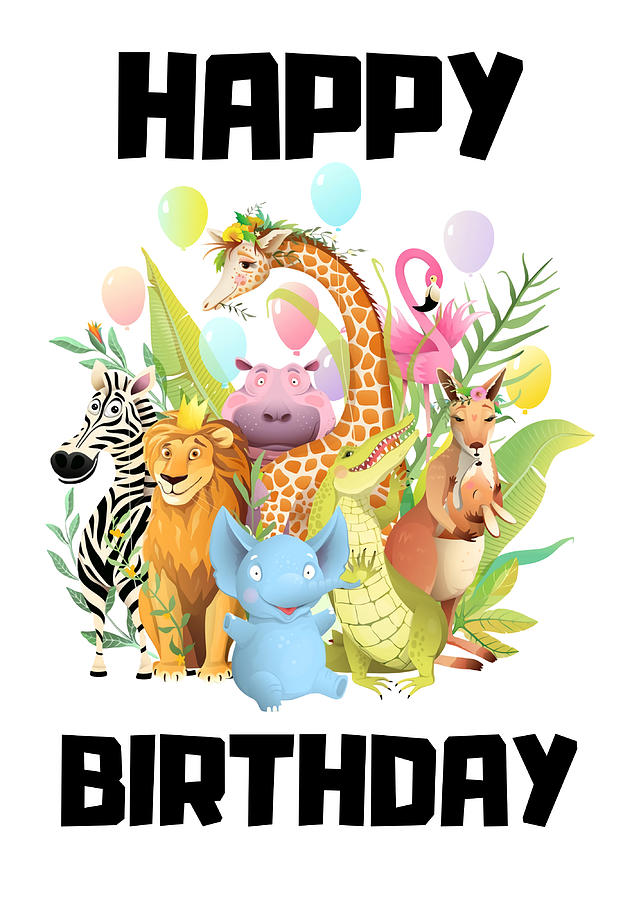 Happy Birthday Zoo Animals Poster humor Painting by Dan Stephanie