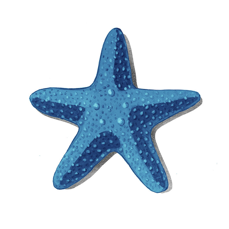 Still Life Painting - Happy Blue  Star Seastar Watercolor Sea And Ocean Series   by Irina Sztukowski