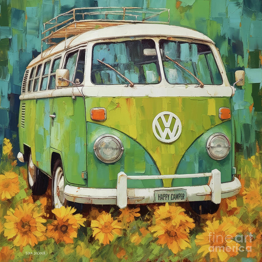 Happy Camper Volkswagen Painting by Tina LeCour